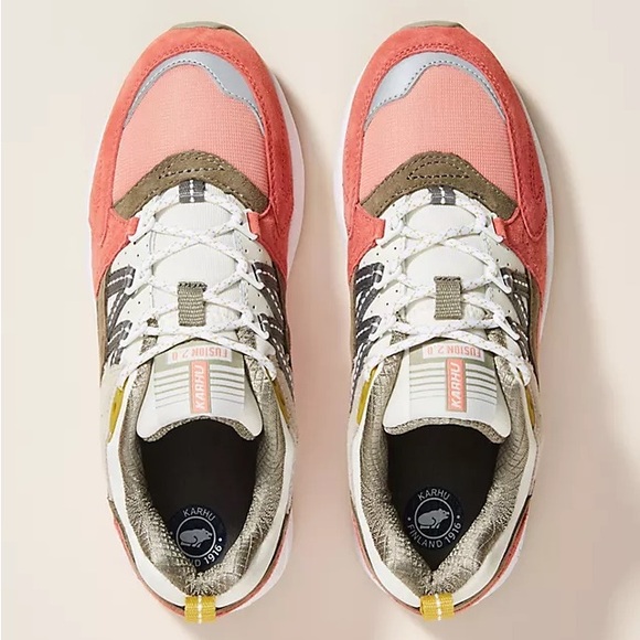 Karhu Unisex Fusion 2.0 Lace-Up Sneakers Pink Grey Yellow Green US 9W/7.5M - Picture 2 of 8